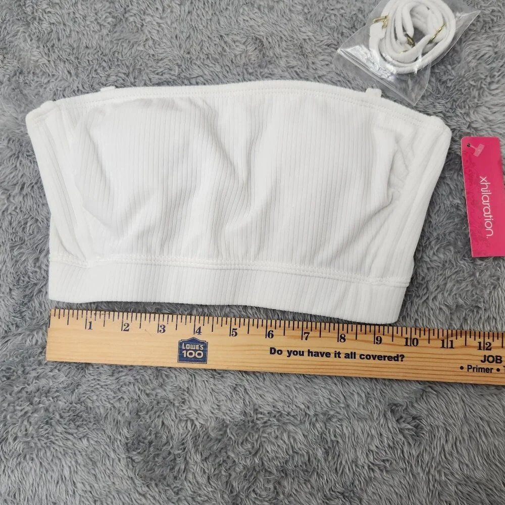 Xhilaration Swim Top XS‎ White Bandeau Ribbed Nylon Stretch Adjustable Straps